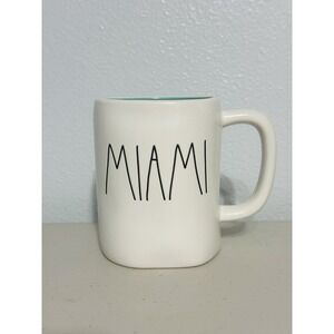 Rae Dunn Artisan Magenta Coffee Mug Miami Florida Palm Tree White Teal Blue